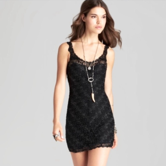 Free People - Foiled Again Fitted Black / Silver Lace Tank Mini Dress - XS - EUC - Picture 9 of 15